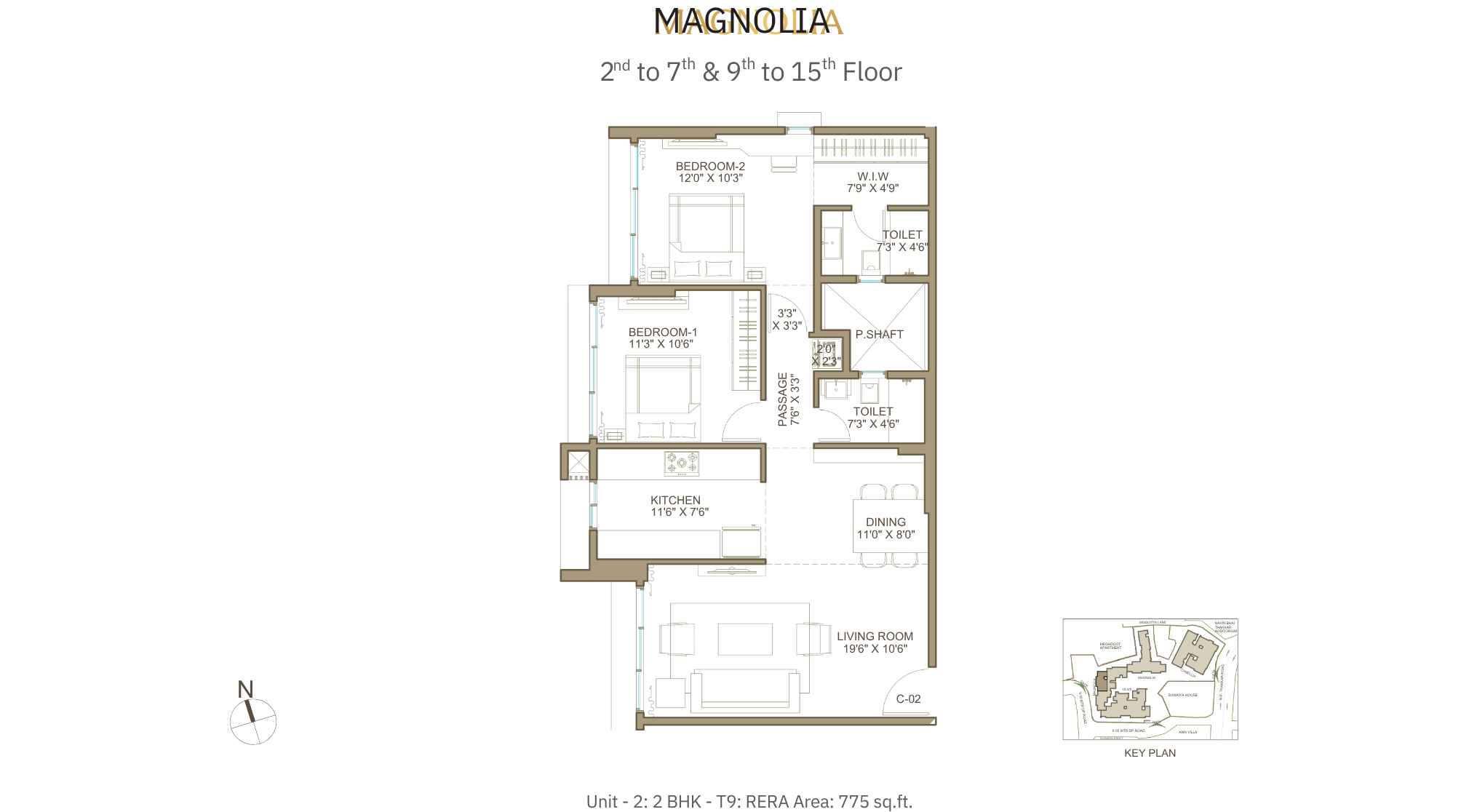 Romell-Espalier-Floor-Plan-Magnolia-2-BHK-775-sqft